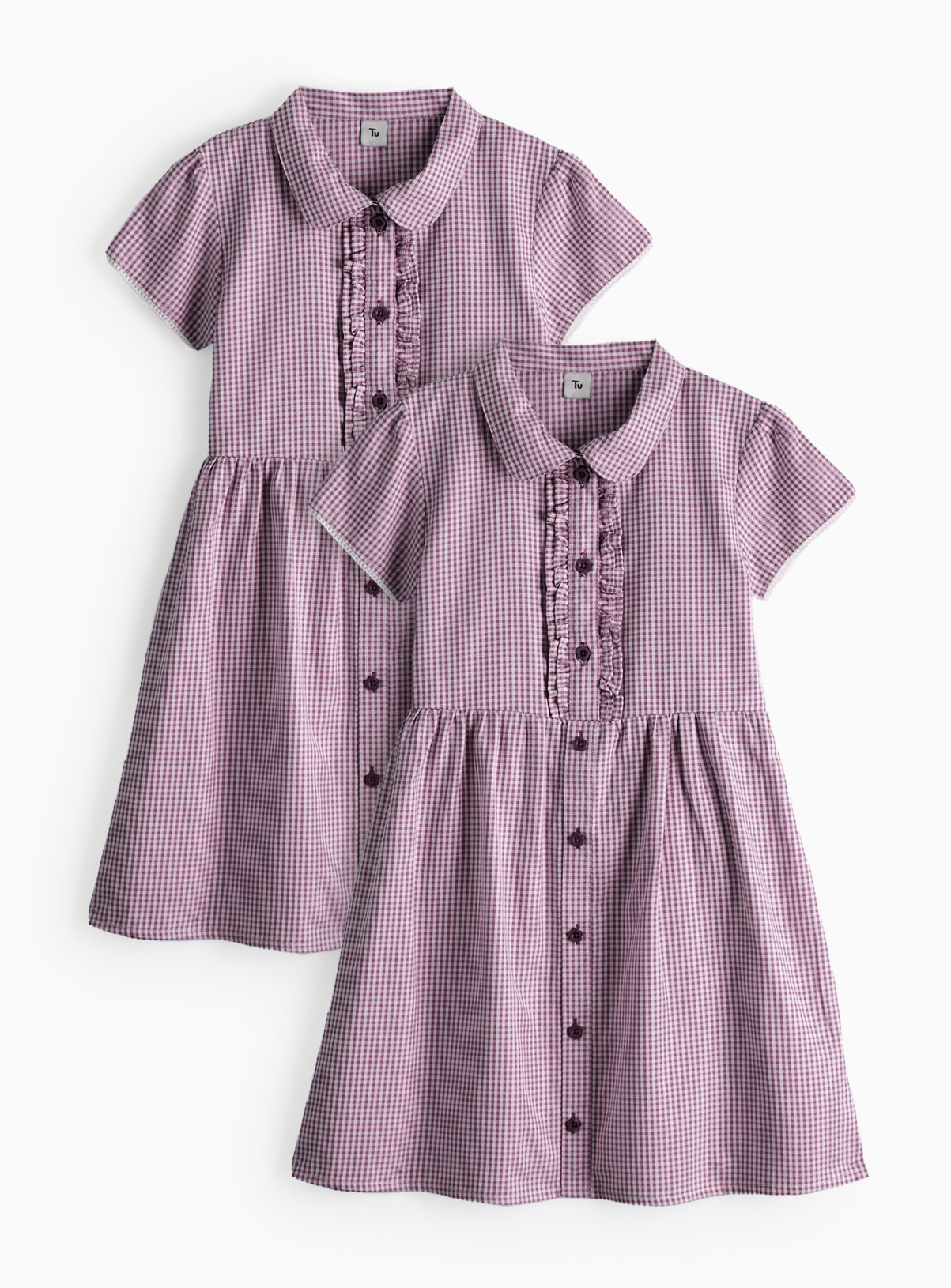 Dark Red Gingham School Dresses Generous Fit 2 Pack 13 years - Image 1 thumbnail